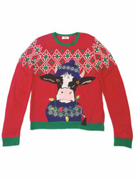 Mens Red Cow Beanie Hat Lights Light Up Colors Christmas Holiday Sweater