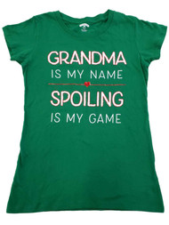 Womens Green Grandma Is My Name Christmas Xmas Holiday Shiny Tee T-Shirt Top