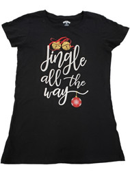 Womens Black Jingle All The Way Christmas Xmas Holiday Cotton Tee T-Shirt