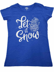 Womens Royal Blue Let It Snow Christmas Xmas Holiday Shiny Tee T-Shirt Top