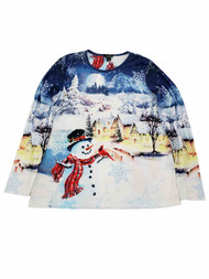 Womens Snowy Scene Sparkle Christmas Xmas Holiday Long Sleeve Tee T-Shirt Top