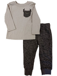 Toddler Boys Gray Pocket Bat 2-Piece Halloween Shirt & Pants Outfit Set