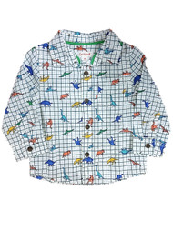 Infant Boys White Long Sleeve Button Down Dinosaur Shirt T-Rex T-Shirt