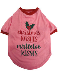 Dog Shirt Pink Christmas Wishes Mistletoe Kisses Holiday Costume Apparel