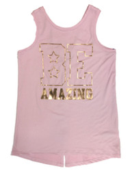 Girls Pink & Gold Be Amazing Tank Top Athletic Workout Sleeveless Shirt