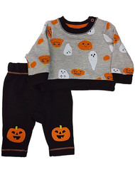 Infant Boys Gray Ghost & Pumpkin Halloween Shirt & Pants Outfit Set