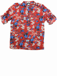 Womens Rust Orange Blue & Teal Floral Blouse Flower Dress Tulle T-Shirt