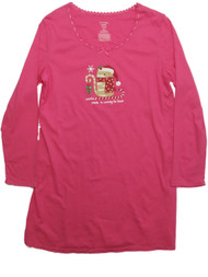 Simply Basic Womens Pink Christmas Cat Sleep Shirt Long Sleeve Nightgown