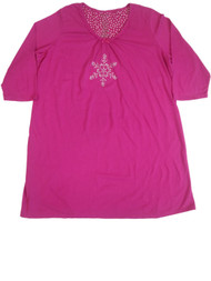 White Stag Womens Fuchsia Pink Rhinestone Snowflake Sleep Shirt Nightgown