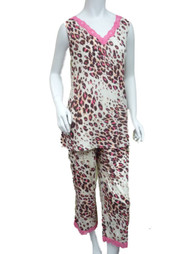 Covington Womens Tan Leopard Print Pajamas T-Shirt Feel Sleeveless Pajama Set