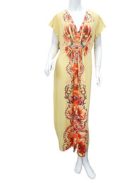 Live & Let Live Womens Yellow Floral Maxi Nightgown Stretchy Night Gown