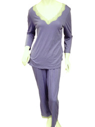 Covington Women Purple Pajamas Lightweight T-Shirt Feel Mid-Sleeve Pajama Set