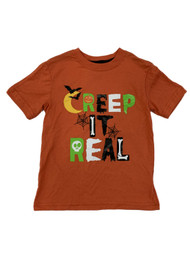 Boys Orange "Creep It Real" Halloween T-Shirt Spider Webs & Bats