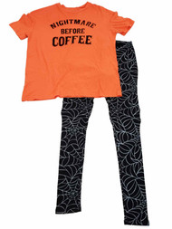 Womens Orange Nightmare Before Coffee T-Shirt Leggings Pajama PJ Sleep Set
