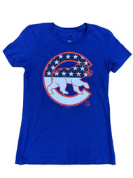 Womens Blue Red & White Chicago Cubs Baseball Tee Ballgame T-Shirt