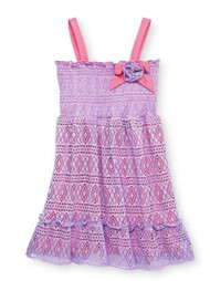 Forever Me Girls Purple & Pink Lacy Smocked Dress Sundress Sun Dress