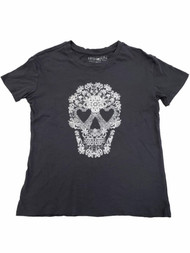 Womens Black & White Sugar Skull Short Sleeve Halloween Tee T-Shirt Top