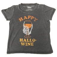Womens Happy Hallo-wine Short Sleeve Heather Grey Halloween Tee T-Shirt Top