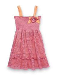 Forever Me Girls Pink & Orange Lacy Smocked Dress Sundress Sun Dress