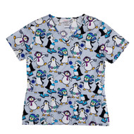 Womens Gray Polar Penguins Winter Holiday Scrub Top