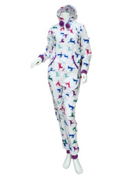 No Boundaries Womens White Fleece Reindeer Pajama Hooded Sleeper Unionsuit