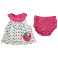Infant Girls Pink Heart Dot Strawberry Baby Outfit Sun Dress & Diaper Cover 3-6m