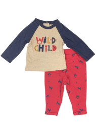 Infant Boys Wild Child Baby Outfit Camping Tee Shirt & Red Fox Pants Set 6-9m