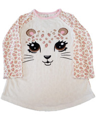 Girls Pink Leopard Cat Kitty Print Soft Nightgown Sleep Dress Pajama Gown XS