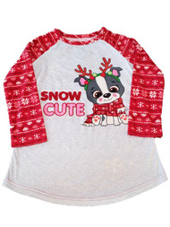 Girls Red & Grey Puppy Dog Snow Cute Soft Nightgown Sleep Dress Pajama Gown