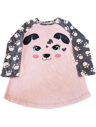 Girls Pink & Grey Puppy Dog Paw Prints Soft Nightgown Sleep Dress Pajama Gown