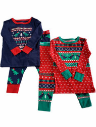 Infant/Toddler Boys Dinosaur Christmas Holiday 4 Piece Cotton Pajama PJ Set 12M