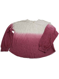 Womens Ivory & Burgundy Color Fade Unfinished Hem T-Shirt Tee Shirt Top L