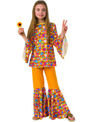Girls Yellow Flower Power Hippie Girl Halloween Peace 1960's Costume S 4-6