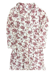 Womens White & Red Floral Button Front Nightgown Sleep Shirt