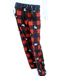 Soft Sensations Women Red Plaid Scottie Dog Pajama Bottoms Fleece Sleep Pants
