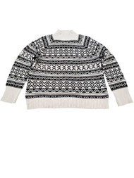 Womens Black & Ivory Stripe Patterned Long Sleeve Warm Knit Winter Sweater XXL