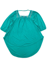 Womens Aqua Embroidered Square Neck Dressy Shirt Top Blouse S