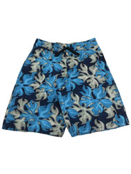 Mens Blue Gray Wavy Swirling Flower Swim Board Shorts Trunks 30