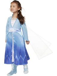 Disney Girls Frozen 2 Princess Elsa Blue Glitter Costume Gown Small 4-6
