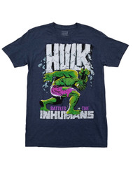 Marvel Mens Navy Blue Heather Hulk Battles The Inhumans Short Sleeve T-Shirt