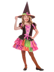 Girls Black Patchwork Witch Glitter & Sequin Tutu Halloween Costume Dress S 4-6