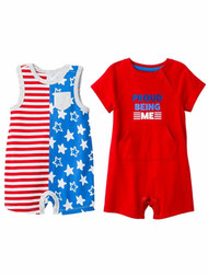 Infant Baby Boys Proud Being Me Red American Flag Patriotic Rompers 2Pc Set