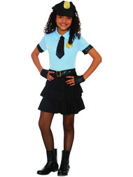 Girls Blue & Black Police Officer Cuff Em' Cop Halloween Costume Dress