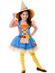 Girls Orange Plaid Scarecrow Sweetie Floral Halloween Costume Dress & Hat