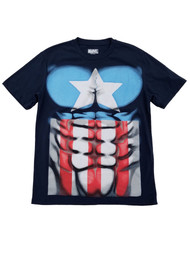Marvel Mens Navy Blue Captain America Muscle Costume Short Sleeve T-Shirt