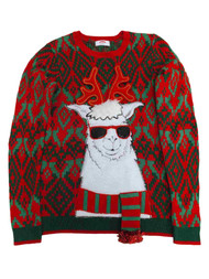 Mens Llama Reindeer Antlers Sunglasses Christmas Holiday Sweater