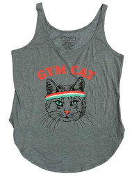 Womens Blue Gym Cat Tank Top Buff Kitty Athletic T-Shirt
