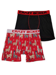 Mens 2-Pack Red & Black Christmas Alpaca Holiday Underwear Boxer Briefs
