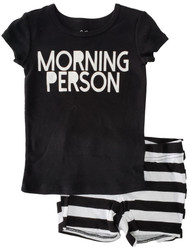 Toddler Girls Morning Person Black & White 2 Piece Pajama Sleepwear PJ Set 3T