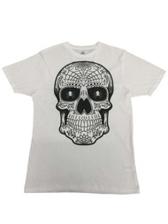 Mens White Skull Day Of The Dead Calavera Halloween Graphic Tee T-Shirt